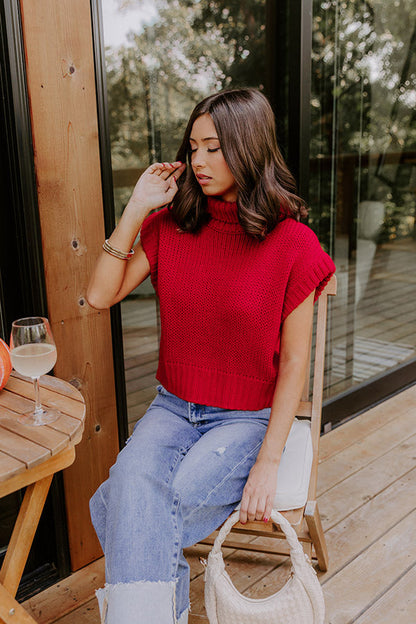 Coffee Shop Charm Knit Sweater Top in Red