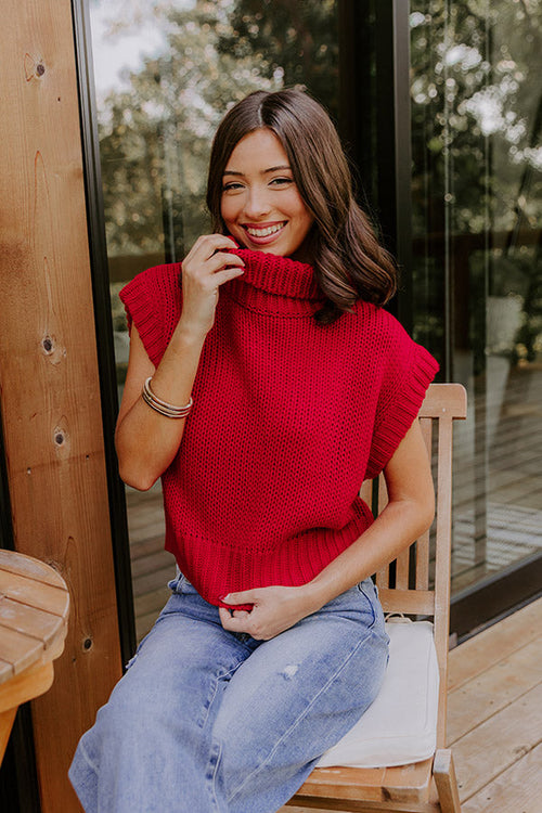 Coffee Shop Charm Knit Sweater Top in Red