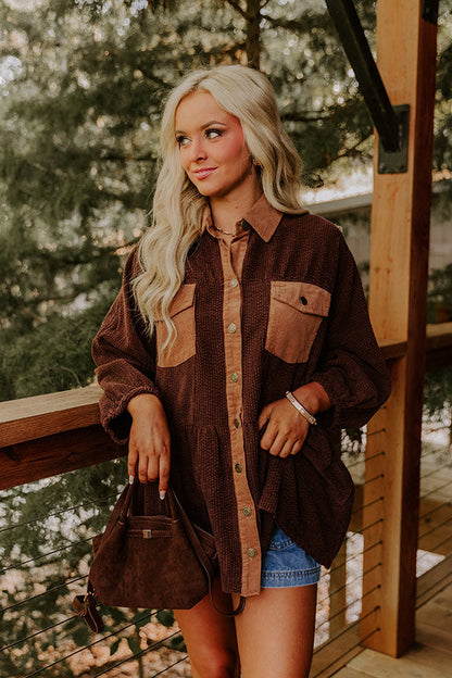 Everyday Adventure Corduroy Button Up Top in Chestnut
