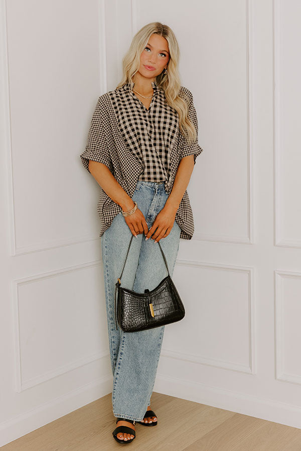 Charming Views Oversized Gingham Top in Warm Taupe
