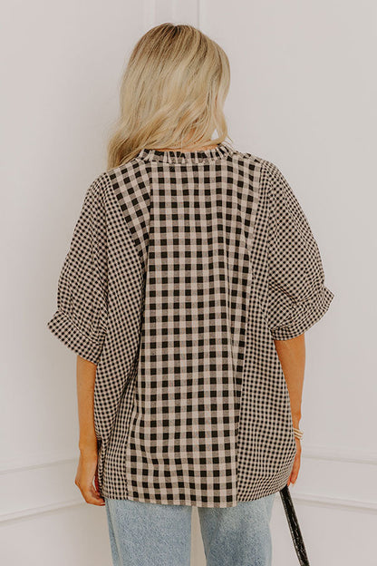 Charming Views Oversized Gingham Top in Warm Taupe