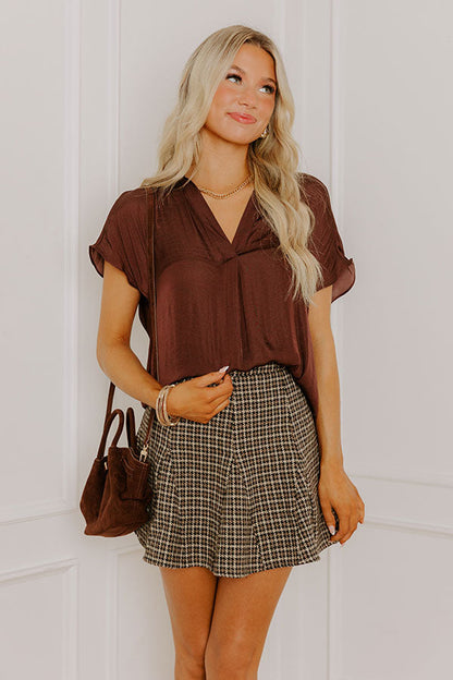 Meant For Martinis Satin Top in Chestnut