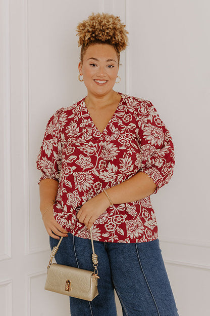 Mystic Garden Floral Top In Sangria Curves
