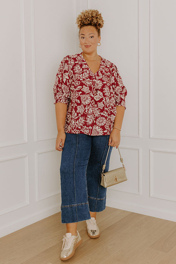 Mystic Garden Floral Top In Sangria Curves