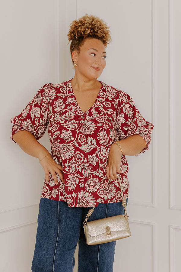 Mystic Garden Floral Top In Sangria Curves