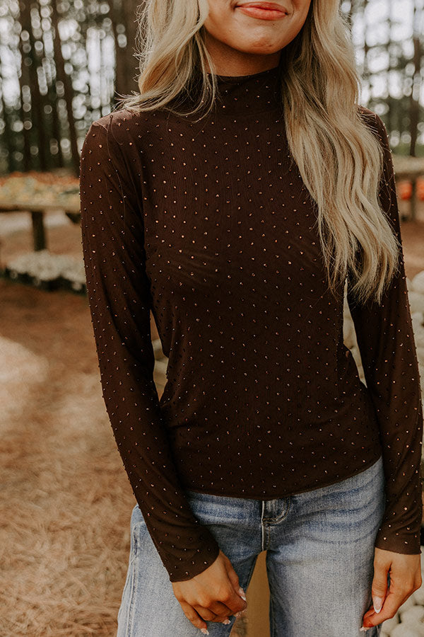 Subtle Shine Embellished Mesh Top in Chestnut