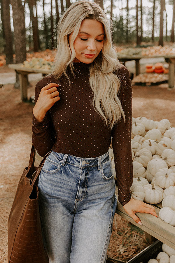 Subtle Shine Embellished Mesh Top in Chestnut