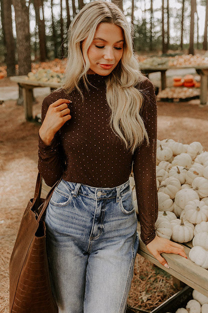 Subtle Shine Embellished Mesh Top in Chestnut