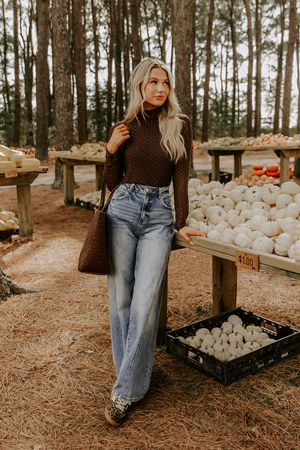 Subtle Shine Embellished Mesh Top in Chestnut