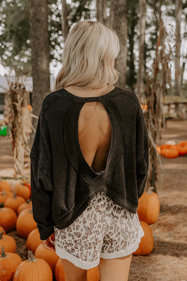 Morning Hike Waffle Knit Top in Black