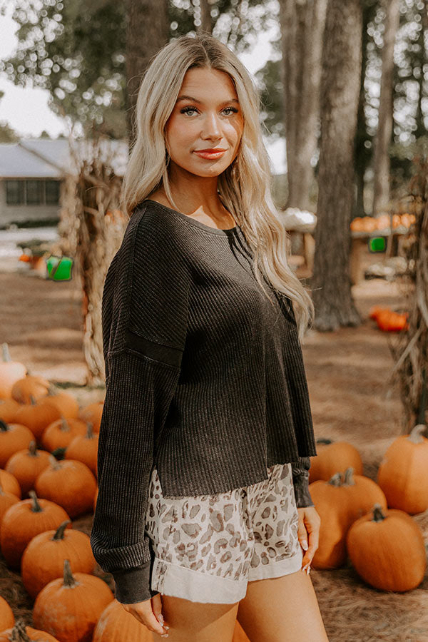 Morning Hike Waffle Knit Top in Black