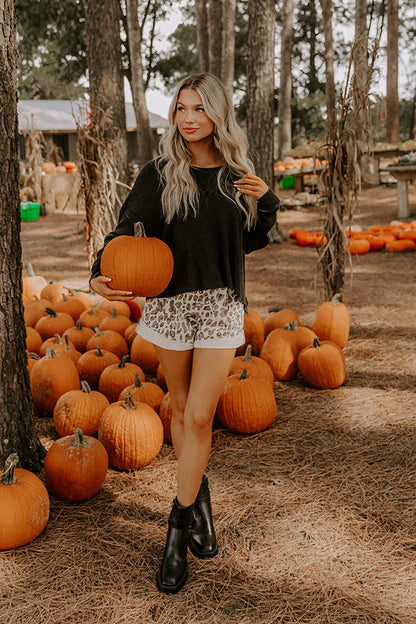 Morning Hike Waffle Knit Top in Black