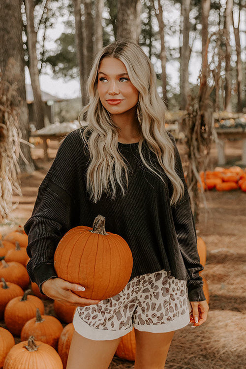 Morning Hike Waffle Knit Top in Black