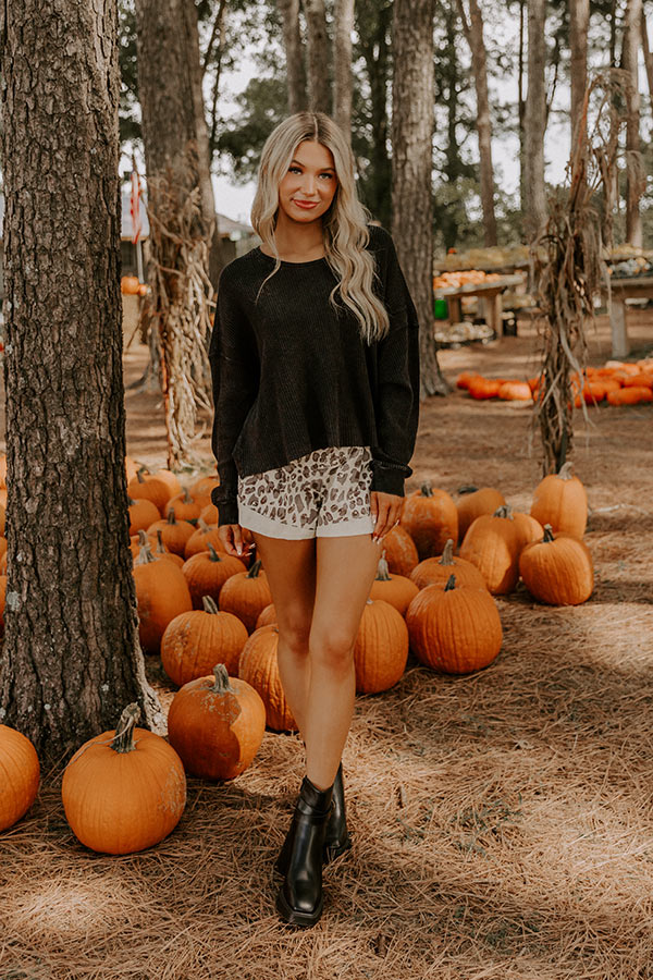Morning Hike Waffle Knit Top in Black