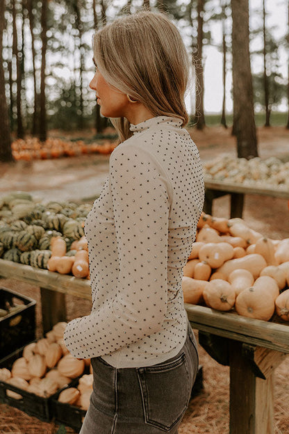 Subtle Shine Embellished Mesh Top in Beige