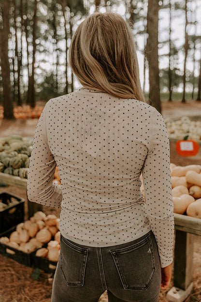 Subtle Shine Embellished Mesh Top in Beige
