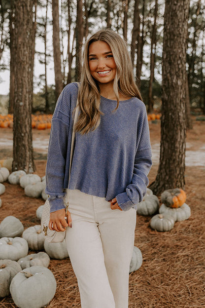 Morning Hike Waffle Knit Top in Riverside
