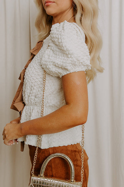 First Class Charm Front Tie Peplum Top in Cream