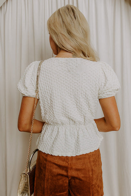 First Class Charm Front Tie Peplum Top in Cream