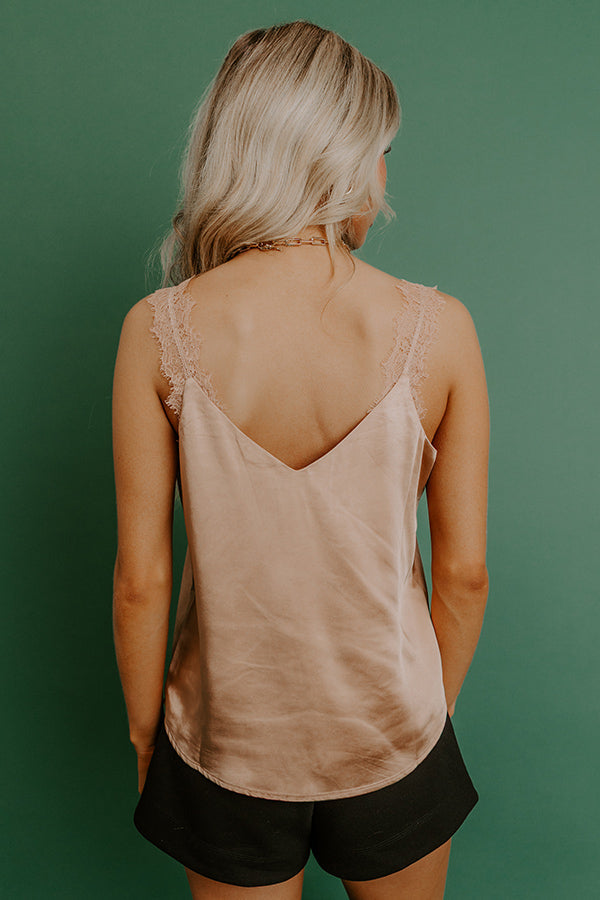 Cocktails First Lace Trim Satin Top