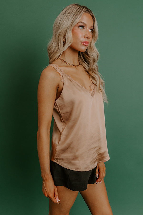 Cocktails First Lace Trim Satin Top