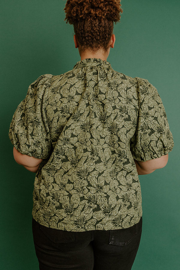Holiday Party Jacquard Top in Olive Curves