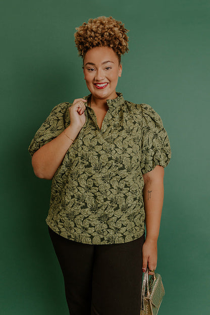 Holiday Party Jacquard Top in Olive Curves