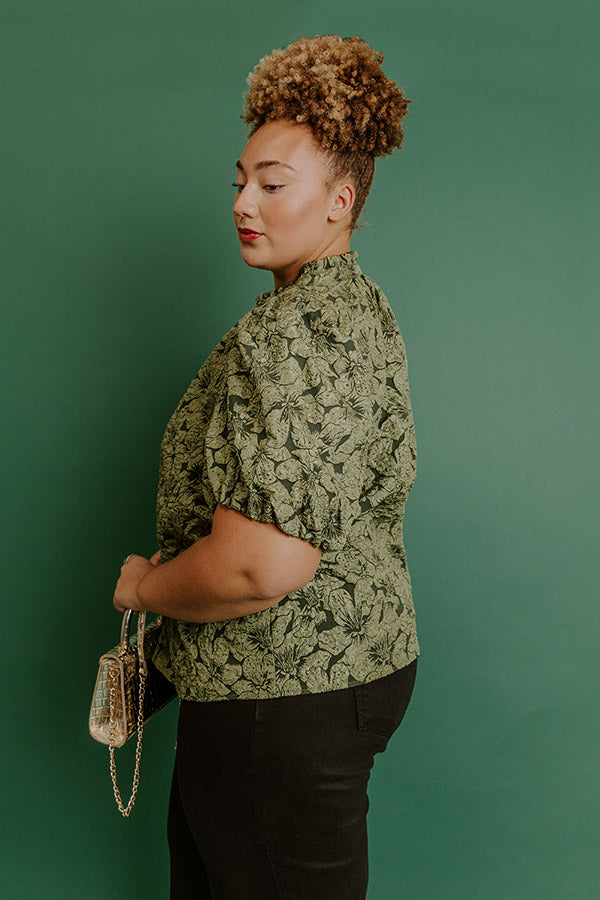 Holiday Party Jacquard Top in Olive Curves