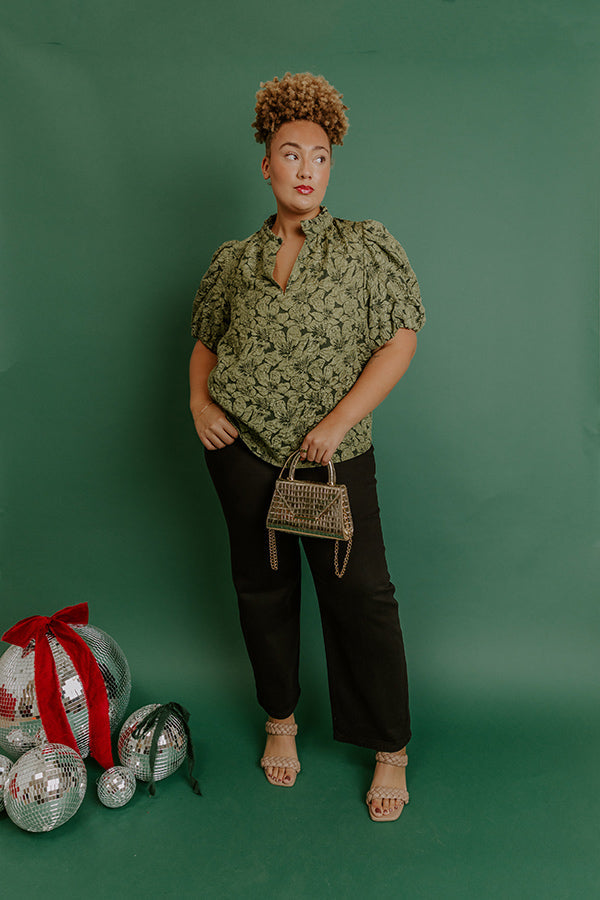 Holiday Party Jacquard Top in Olive Curves