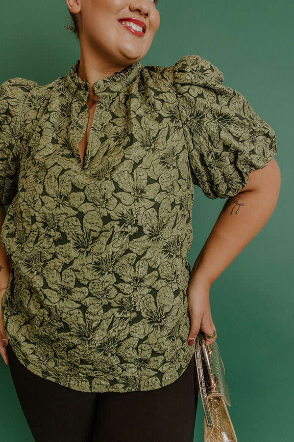 Holiday Party Jacquard Top in Olive Curves