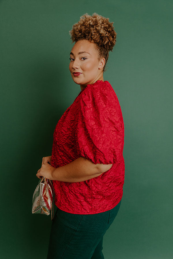 Holiday Party Jacquard Top in Red Curves