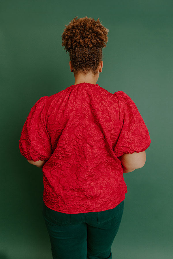 Holiday Party Jacquard Top in Red Curves