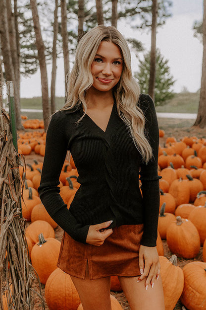 Madison Square Cutie Ribbed Top in Black
