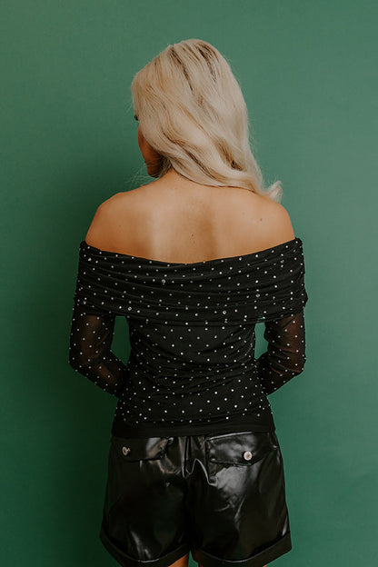Total Spotlight Rhinestone Embellished Off Shoulder Top