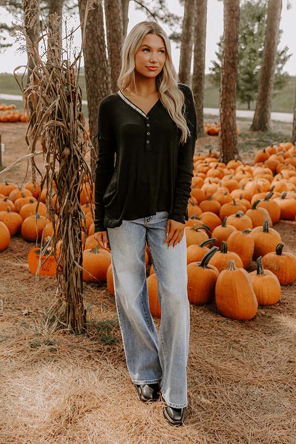 Everyday Ease Knit Henley Top in Black