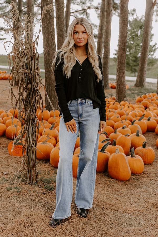 Everyday Ease Knit Henley Top in Black