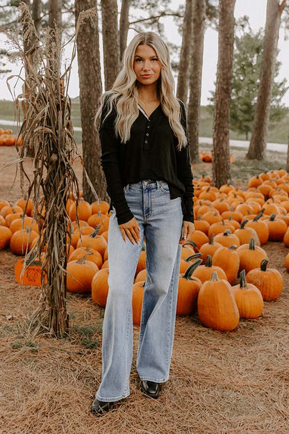 Everyday Ease Knit Henley Top in Black