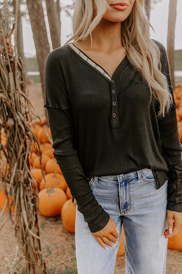 Everyday Ease Knit Henley Top in Black