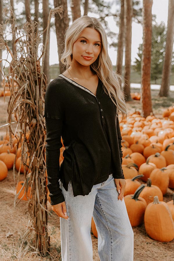 Everyday Ease Knit Henley Top in Black