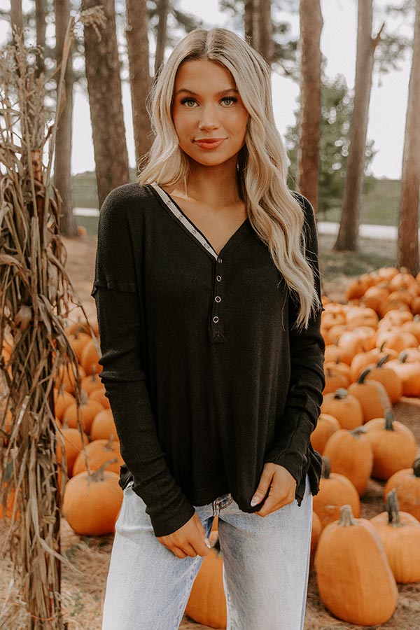 Everyday Ease Knit Henley Top in Black