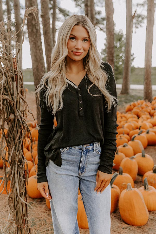 Everyday Ease Knit Henley Top in Black
