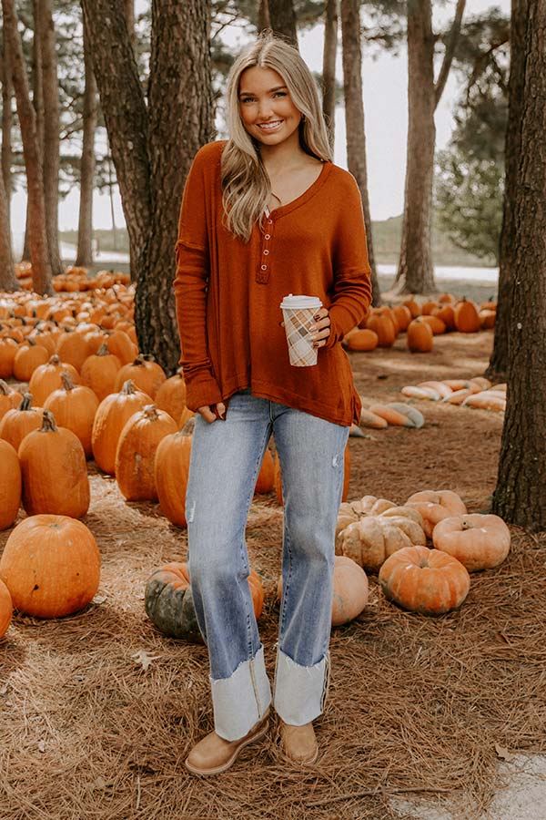 Everyday Ease Knit Henley Top in Rust