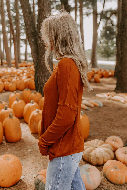 Everyday Ease Knit Henley Top in Rust
