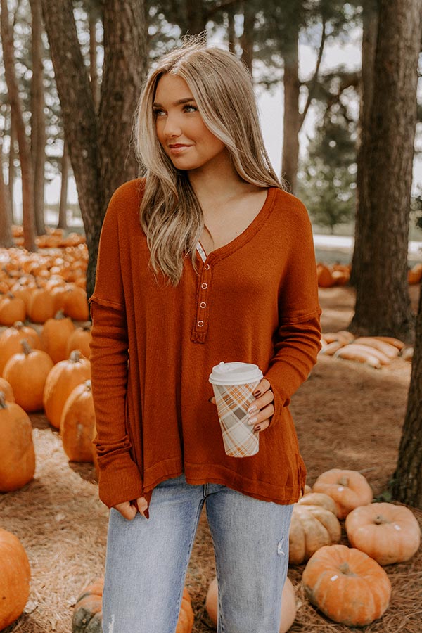Everyday Ease Knit Henley Top in Rust