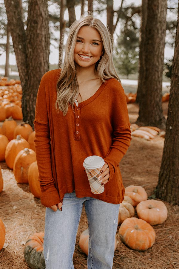 Everyday Ease Knit Henley Top in Rust