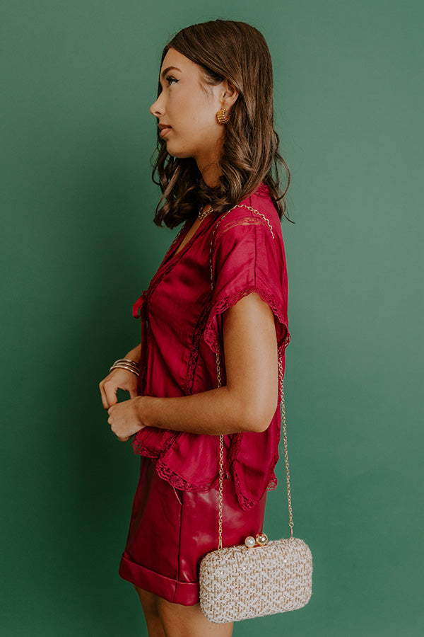 Femme Fatale Satin Lace Trim Top in Wine