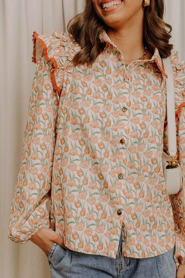 Sunday Embrace Floral Corduroy Button Up Top