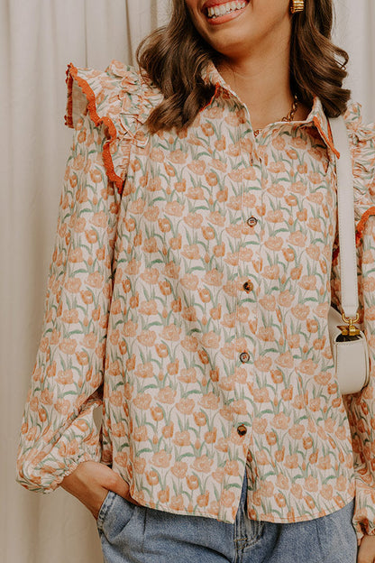Sunday Embrace Floral Corduroy Button Up Top