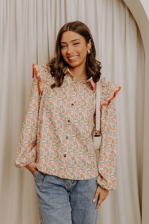 Sunday Embrace Floral Corduroy Button Up Top