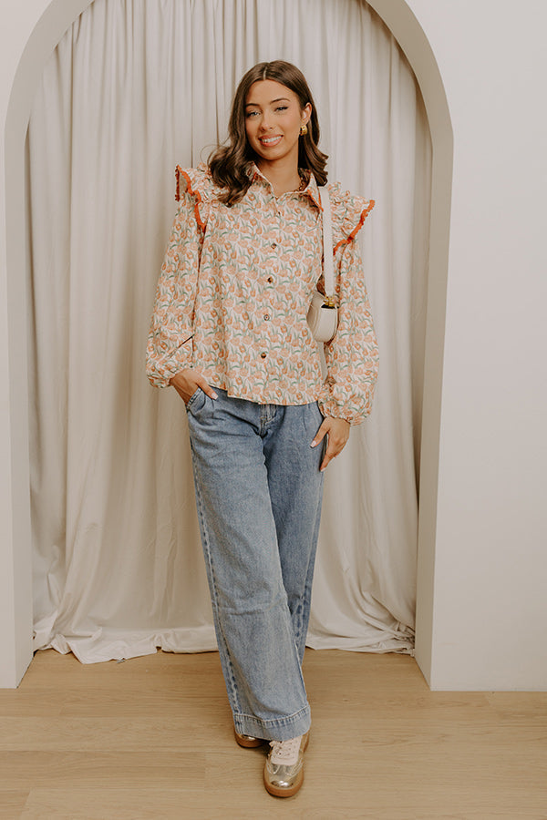 Sunday Embrace Floral Corduroy Button Up Top